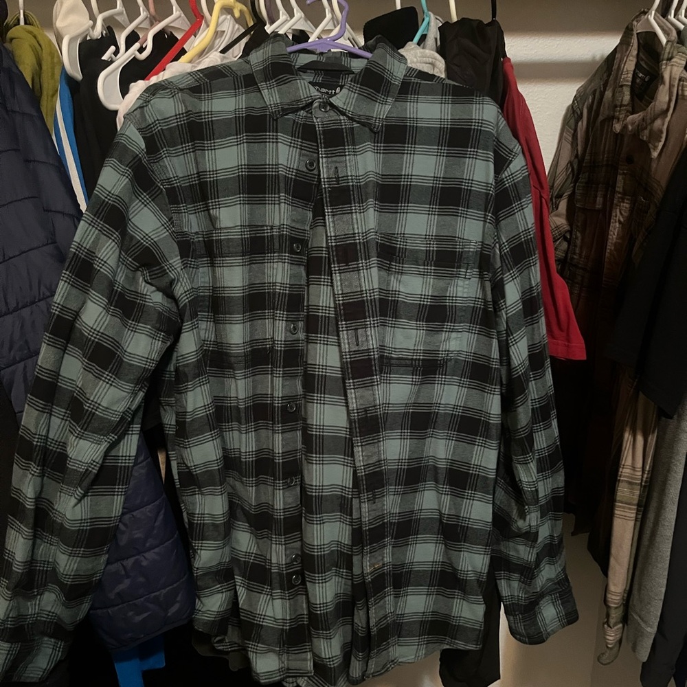 Carhartt Teal and Black Plaid Shirt
